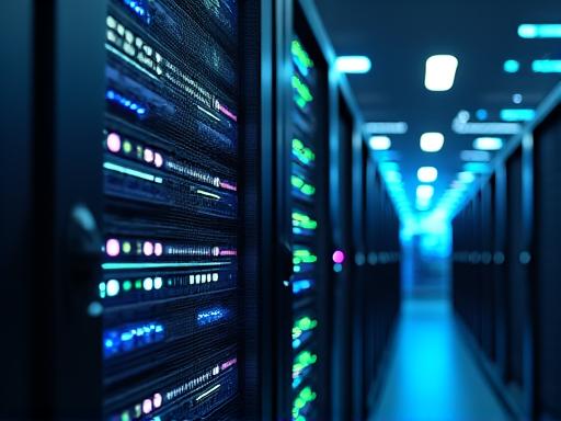 Server racks processing streams of data.